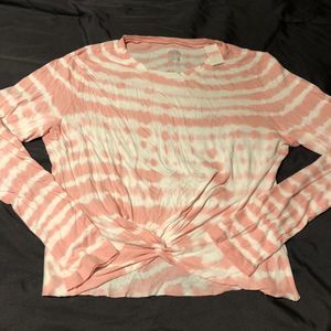 PINK Victoria's Secret Pink White Striped Long Sleeve Hem Front Knot Womens Sz L